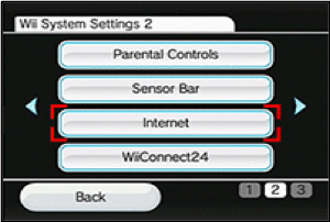 Image showing the "Internet" button on the "Wii System Settings" page.