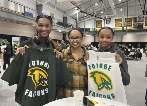 Mother, daughter and son with Future Falcon t-shirts at Future Falcon Day