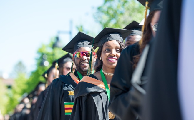 Students lined up before commencement.