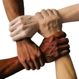 Four hands joined in unity