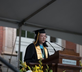 Valedictorian Jyy Rose Liang speaks on May 18 2024