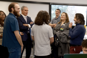 Students discuss safe driving campaign with campus leaders