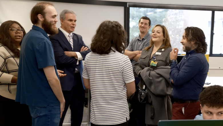 Students discuss safe driving campaign with campus leaders