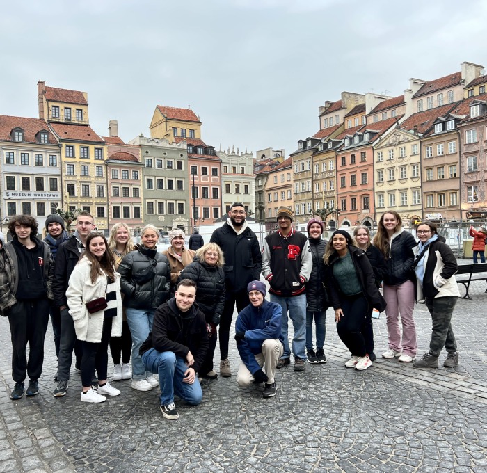 Students on the Europe Study Abroad Trip in a courtyard