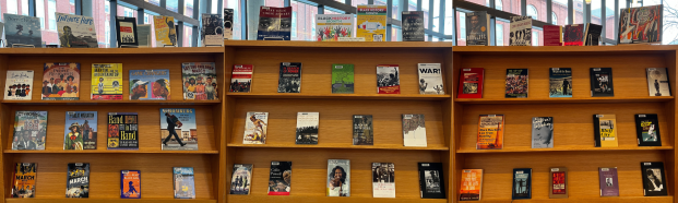 Display with books about Black people or written by Black people