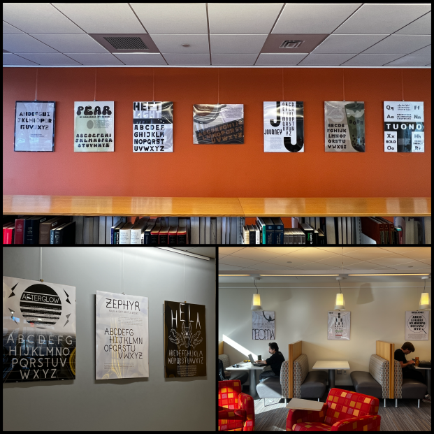 exhibit displaying posters using various fonts