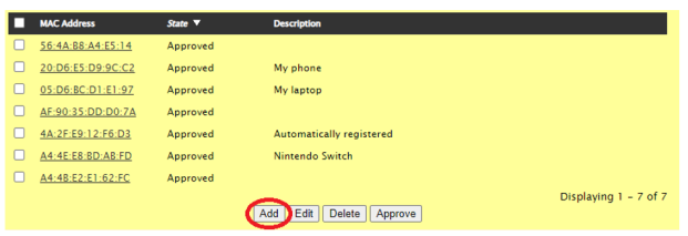 Image showing the Add button you click to register your device