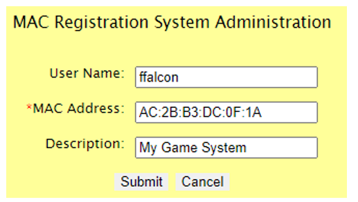 Image showing the registration info screen