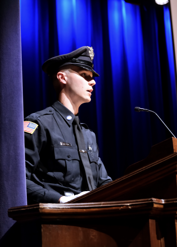 Police program Class Leader Cooper Howell addresses 7th ROC graduation September 2024