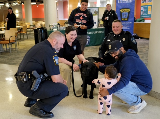 University police, students and K9 officer in the Falcon Hub