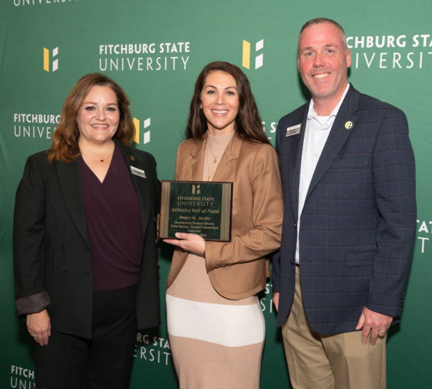 Megan Jacobs '11 and President Hodge and Athletics Director Burke at Hall of Fame induction