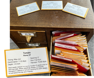 Seed Library drawers and tomato seed packet