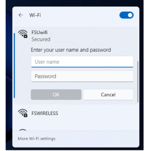 Image showing Wi-Fi with user name and password fields to enter