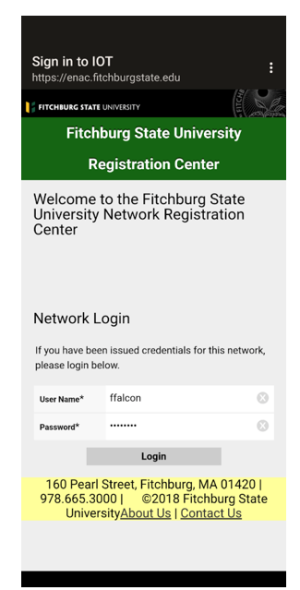 Screenshot showing the registration page login screen