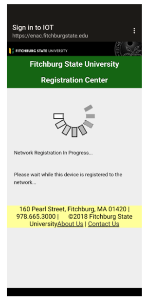 Screenshot showing the screen displayed during the registration process